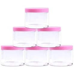 Beauticom 4 Oz. (120g/120ML, Quantity: 6 Pieces) Thick Wall Round Leak Proof Clear Acrylic Jars W/Lids For Beauty, Cream (6 Pieces (6 Jars + Lids Together), PINK) -Vera Bradley Shop 317hQTT5z4L