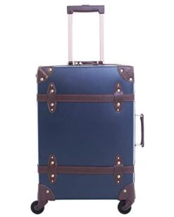 Vintage Luggage Carryon Suitcase Travel - HoJax Classic Trolley Luggage With Spinner Wheels, TSA Lock, Lightweight, 20 Inch, Navy Blue