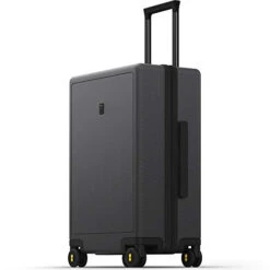 LEVEL8 Luminous Textured Medium Checked Luggage, 24” Hardshell Suitcase, Lightweight PC Textured Hardside Spinner Trolley For Luggage, TSA Approved Checked Luggage With 8 Spinner Wheels, Dark Grey, 24-Inch Checked-In