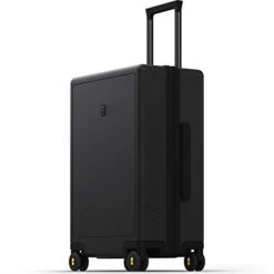 LEVEL8 Luminous Textured Medium Checked Luggage, 24β Hardshell Suitcase, Lightweight PC Textured Hardside Spinner Trolley For Luggage, TSA Approved Checked Luggage With 8 Spinner Wheels, Black, 24-Inch Checked-In