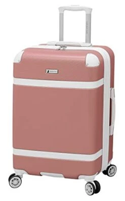 LONDON FOG Vintage Hardside Expandable Spinner Luggage, Rose Gold, Checked-Medium 24-Inch