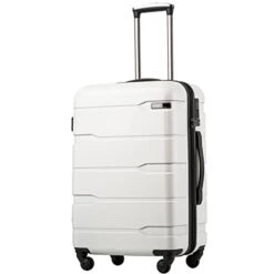 Coolife Luggage Expandable(only 28") Suitcase PC+ABS Spinner Built-In TSA Lock 20in 24in 28in Carry On (white, S(20in_carry On))