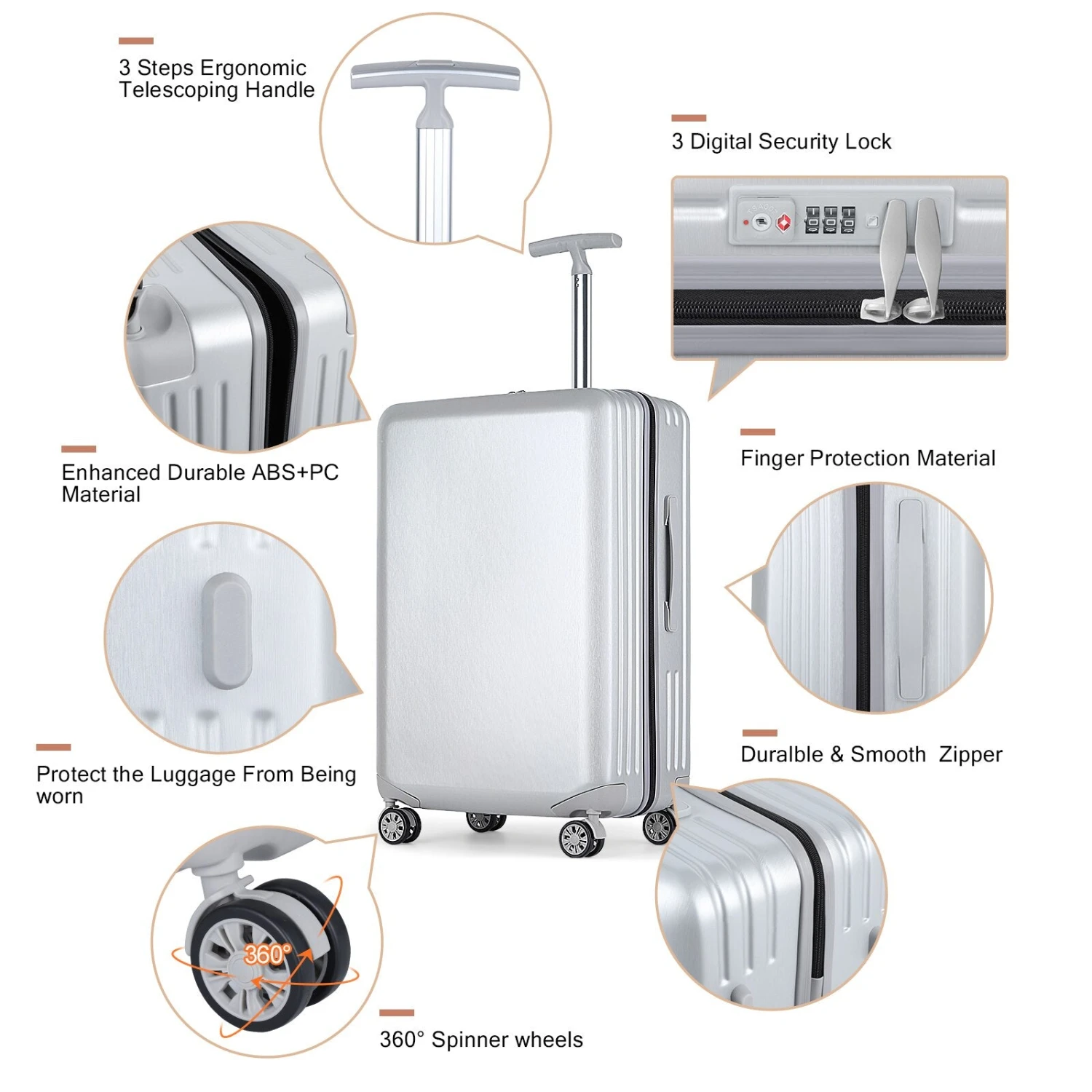 3Pcs ABS+PC Luggage Set Travel Suitcase Set Wiredrawing Trolley Case 3 6 3Pcs ABS+PC Luggage Set Travel Suitcase Set Wiredrawing Trolley Case 3 - Image 4