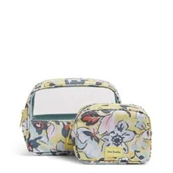Vera Bradley Women's Recycled Lighten Up Reactive Cosmetic Makeup Organizer Set Bag, Sunny Garden, One Size