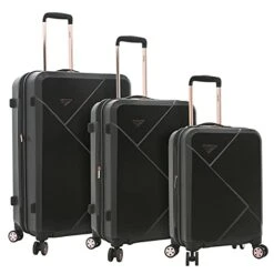 Kensie Women's Dawn Hardside 3-Piece Spinner Luggage Set, Black, (20/24/28)