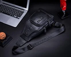 BULLCAPTAIN Men Sling Crossbody Bag With USB Charging Port Genuine Leather Shoulder Chest Bag Travel Hiking Backpack (Black) -Vera Bradley Shop 41 SwePUIvL