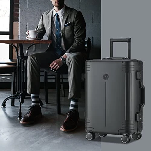 VERAGE Birmingham Aluminum Carry On Suitcase, Hardside International Spinner Luggage,Black, IATA Carry-On 20-Inch 4 VERAGE Birmingham Aluminum Carry On Suitcase, Hardside International Spinner Luggage,Black, IATA Carry-On 20-Inch - Image 2