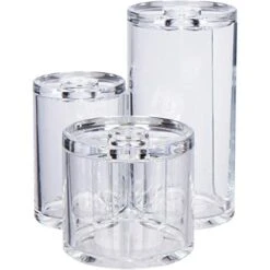 GROOVI BEAUTY Acrylic Triple Round Make Up Container (3 Connected Towers) - Compact Size, Great Storage Container For Cosmetics, Bathroom And Vanity Supplies - Qtips, Cotton Balls - 5.5"x5.9"x5.25" -Vera Bradley Shop 4117ZkTr zL