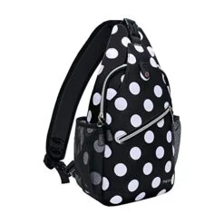 MOSISO Sling Backpack,Travel Hiking Daypack White Dot Rope Crossbody Chest Bag, Black