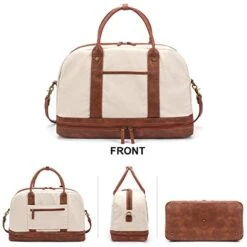 Weekender Bag For Women Canvas Overnight Bag Large Travel Bags For Women Carry On Shoulder Duffle Bag With Shoe Compartment,Perfect For Travel/Daily Use/Birthday Gift (Beige) -Vera Bradley Shop 413 DD7pklL