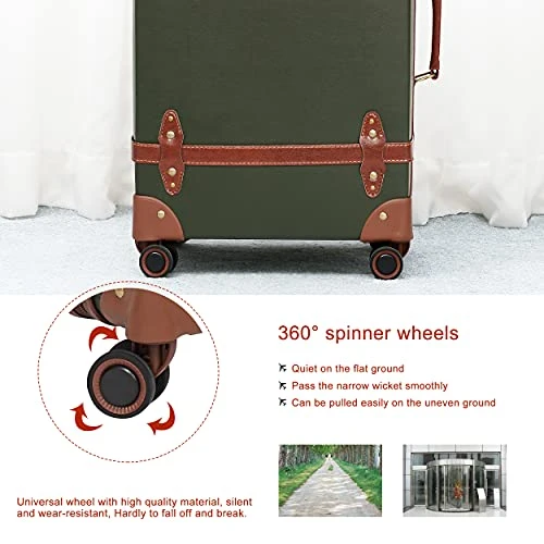 NZBZ Vintage Luggage Sets With Spinner Wheels Cute Carry On Suitcase Tsa Lock Luggage 3 Pieces (Green, 14inch & 20inch & 28inch) 7 NZBZ Vintage Luggage Sets With Spinner Wheels Cute Carry On Suitcase Tsa Lock Luggage 3 Pieces (Green, 14inch & 20inch & 28inch) - Image 5