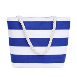 ABage Women's Striped Beach Tote Canvas Travel Handbag Purse Shopper Shoulder Bag, Blue