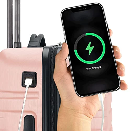 U.S. Traveler Boren Polycarbonate Hardside Rugged Travel Suitcase Luggage With 8 Spinner Wheels, Aluminum Handle, Pink, 2-Piece Set, USB Port In Carry-On 7 U.S. Traveler Boren Polycarbonate Hardside Rugged Travel Suitcase Luggage With 8 Spinner Wheels, Aluminum Handle, Pink, 2-Piece Set, USB Port In Carry-On - Image 5