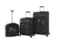 Steve Madden Designer Luggage Collection- 3 Piece Softside Expandable Lightweight Spinner Suitcases- Travel Set Includes Under Seat Bag, 20-Inch Carry On & 28-Inch Checked Suitcase (Peek-A-Boo Black)