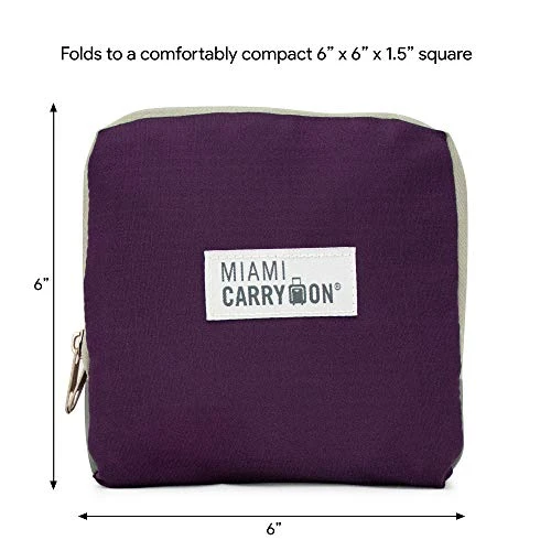 Miami CarryOn Travel Foldable Handbag - Folds To A Compact 6 X 6 X 1-1/2 Inches (Purple-Gray) 7 Miami CarryOn Travel Foldable Handbag - Folds To A Compact 6 X 6 X 1-1/2 Inches (Purple-Gray) - Image 5