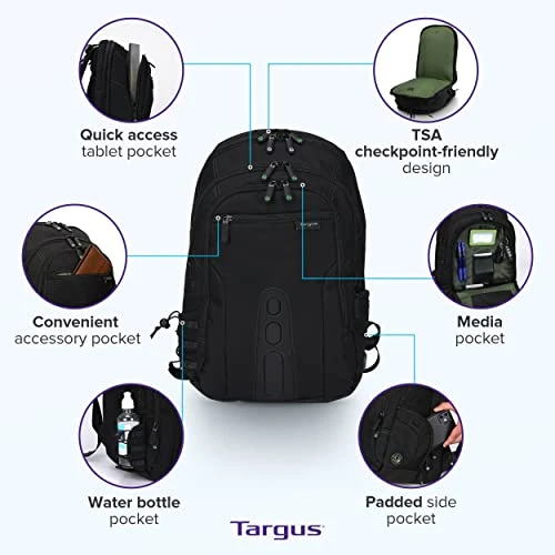 Targus Travel Laptop Backpack For 15.6 Inch Laptops, TSA Checkpoint-Friendly Carry On Travel Backpack For Women Men Business/College Laptop Bag For Work School Travel, Black (TBB013US) 9 Targus Travel Laptop Backpack For 15.6 Inch Laptops, TSA Checkpoint-Friendly Carry On Travel Backpack For Women Men Business/College Laptop Bag For Work School Travel, Black (TBB013US) - Image 7