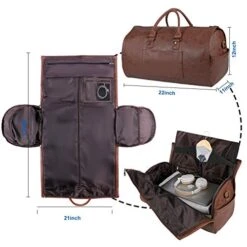 Carry On Garment Bag, Waterproof Mens Garment Bag For Travel Business, Large Leather Duffel Bag With Shoe Compartment -Brown -Vera Bradley Shop 416e7x0J0 L