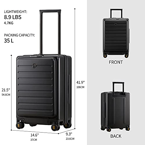 LEVEL8 Carry On Luggage, Road Runner 20-Inch Hardside Suitcase, Spinner Luggage With Front Pocket, Double TSA Locks - Black 5 LEVEL8 Carry On Luggage, Road Runner 20-Inch Hardside Suitcase, Spinner Luggage With Front Pocket, Double TSA Locks - Black - Image 3