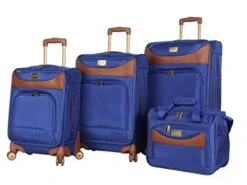 Caribbean Joe Castaway Designer Luggage - 4 Piece Softside Expandable Lightweight Spinner Suitcases- Travel Set Includes Tote Bag, 20-Inch Carry On, 24 Inch And 28-Inch Suitcases (Royal Blue)