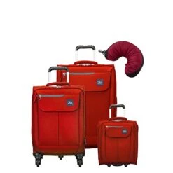 Skyway Mirage 2.0 | 4-Piece Set | 16" Underseater, 20" And 24" Expandable Spinners, Travel Pillow (True Red)