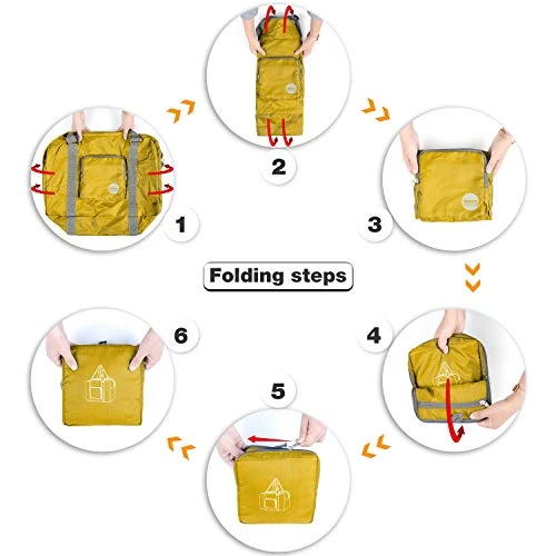 Wandf Foldable Travel Duffel Bag Luggage Sports Gym Water Resistant Nylon (Yellow) 4 Wandf Foldable Travel Duffel Bag Luggage Sports Gym Water Resistant Nylon (Yellow) - Image 2