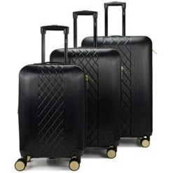 Badgley Mischka Modern Trolley Diamond 3 Piece Expandable Spinner Wheels Luggage / Suitcase Set (Black)
