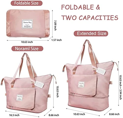 Large Capacity Folding Travel Bag, Travel Duffel Bag With Luggage Tag, Waterproof Lightweight Gym Bag With Wet And Dry Separation Bag, For Travel, Sports, Gym, Pink 11 Large Capacity Folding Travel Bag, Travel Duffel Bag With Luggage Tag, Waterproof Lightweight Gym Bag With Wet And Dry Separation Bag, For Travel, Sports, Gym, Pink - Image 9