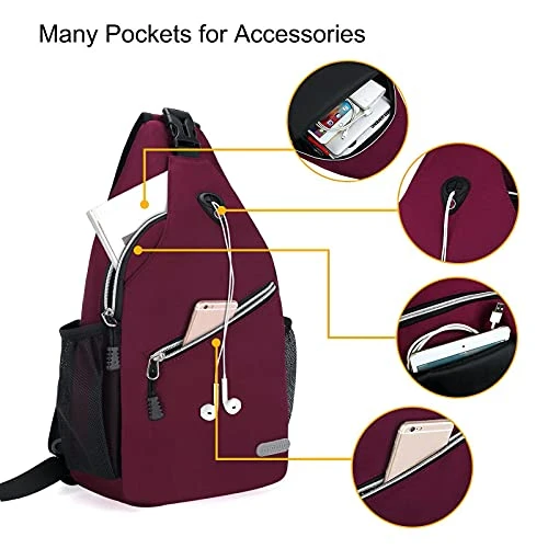 MOSISO Rope Sling Backpack (Up To 13 Inch), Multipurpose Crossbody Chest Shoulder Outdoor Travel Hiking Daypack, Wine Red 8 MOSISO Rope Sling Backpack (Up To 13 Inch), Multipurpose Crossbody Chest Shoulder Outdoor Travel Hiking Daypack, Wine Red - Image 6