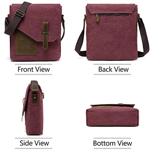 Small Messenger Bag For Women,VASCHY Vintage Canvas Leather Lightweight Crossbody Bag Burgundy 5 Small Messenger Bag For Women,VASCHY Vintage Canvas Leather Lightweight Crossbody Bag Burgundy - Image 3