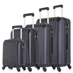 4PCS Travel Luggage Set Carry On Luggage With Spinner Wheels ABS Trolley Spinner Suitcase W/Lock (Black)