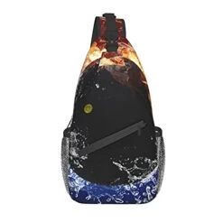 Fftian Squash Ball In Fire Flames And Splashing Water Sling Backpack,Travel Hiking Daypack Pattern Rope Crossbody Shoulder Bag