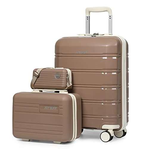 Joyway 20" Carry-On Suitcases & 14" Cosmetic Bag & 7" Small Bag, Lightweight Polypropylene Carrying Case With TSA Lock, Rigid Luggage With Swivel Wheels (Chocolate Color, 20in Carry-On) 3 Joyway 20" Carry-On Suitcases & 14" Cosmetic Bag & 7" Small Bag, Lightweight Polypropylene Carrying Case With TSA Lock, Rigid Luggage With Swivel Wheels (Chocolate Color, 20in Carry-On)