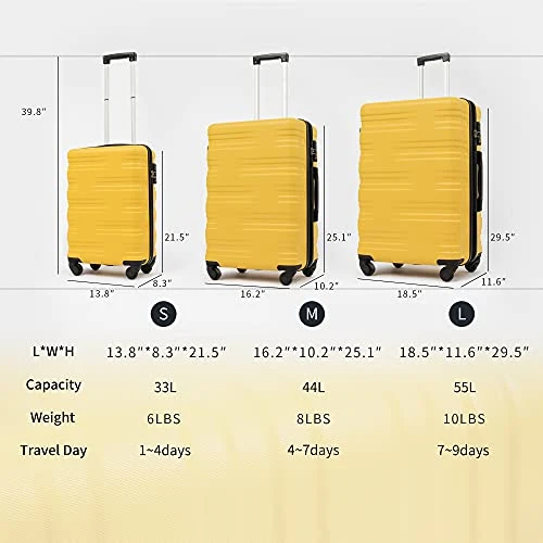 Flieks Luggage Sets TSSA 3 Piece Spinner Suitcase Lightweight 20 24 28 Inch (Yellow) 6 Flieks Luggage Sets TSSA 3 Piece Spinner Suitcase Lightweight 20 24 28 Inch (Yellow) - Image 4
