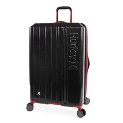 Hurley Swiper Hardside Spinner Check In Luggage 29", Black/Red