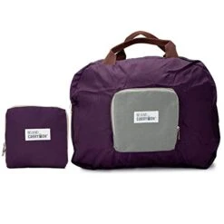 Miami CarryOn Travel Foldable Handbag - Folds To A Compact 6 X 6 X 1-1/2 Inches (Purple-Gray)