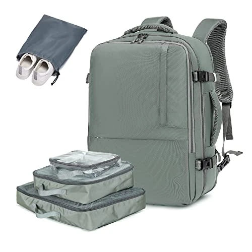 Molnia Travel Backpack For Men, 47L Carry On Backpack, 17.3inch Laptop Backpack Flight Approved, With 3 Packing Cubes & 1 Shoe Bag, Expandable Business Suitcase, Weekender Duffel Bag, Grey-green 3 Molnia Travel Backpack For Men, 47L Carry On Backpack, 17.3inch Laptop Backpack Flight Approved, With 3 Packing Cubes & 1 Shoe Bag, Expandable Business Suitcase, Weekender Duffel Bag, Grey-green