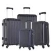 4 Piece Luggage Sets With Spinner Wheels Travel Suitcase Hard-shell Lightweight 16" 20" 24" 28" (4 PCS LM Black)