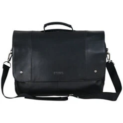 Kenneth Cole Reaction Leather Dual Compartment Flapover 16.0" Computer Business Crossbody Portfolio Laptop Briefcase Black One Size