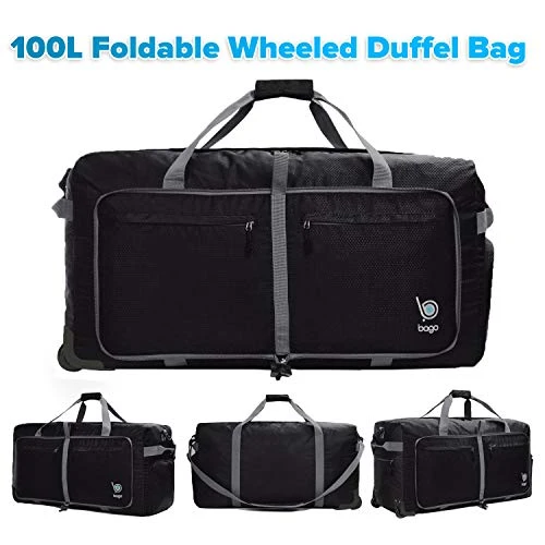 Wheeled Duffle Bag Luggage - 100L Large Rolling Duffel Bag 30 Inch Folding Duffle Bag For Travel - Packable Duffle Bag With Rollers (Black) 8 Wheeled Duffle Bag Luggage - 100L Large Rolling Duffel Bag 30 Inch Folding Duffle Bag For Travel - Packable Duffle Bag With Rollers (Black) - Image 6