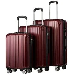 COOLIFE Luggage Expandable Suitcase PC+ABS 3 Piece Set With TSA Lock Spinner Carry On 20in24in28in (Wine Red, 3 Piece Set)