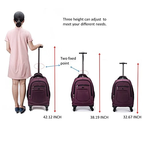 Racini Nylon Waterproof Rolling Backpack, Freewheel Travel Wheeled Backpack, Carry-on Luggage With Anti-Theft Zippers(Purple) 9 Racini Nylon Waterproof Rolling Backpack, Freewheel Travel Wheeled Backpack, Carry-on Luggage With Anti-Theft Zippers(Purple) - Image 7