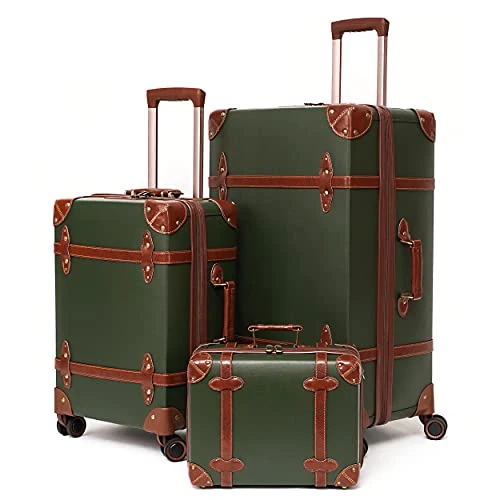 NZBZ Vintage Luggage Sets With Spinner Wheels Cute Carry On Suitcase Tsa Lock Luggage 3 Pieces (Green, 14inch & 20inch & 28inch) 3 NZBZ Vintage Luggage Sets With Spinner Wheels Cute Carry On Suitcase Tsa Lock Luggage 3 Pieces (Green, 14inch & 20inch & 28inch)