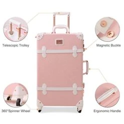 UNIWALKER Vintage Suitcase Set 20 Inch Carry On Spinner Luggage With 12 Inch Handbag For Women (Embossed Pink) -Vera Bradley Shop 41OF11bkDQL