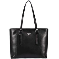 BOSTANTEN Women Briefcase Leather Laptop Tote Handbags 15.6" Computer Shoulder Bags Black