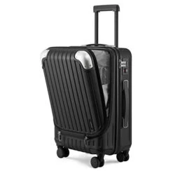 LEVEL8 Carry-On Luggage, Hardside Suitcase, 20β Lightweight ABS+PC Hardshell Spinner Trolley For Luggage With Built-In TSA Lock, 8 Spinner Wheels, Black, 20-Inch Carry-On