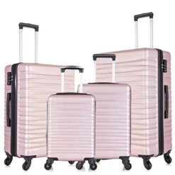 4 Piece Luggage Sets, Expandable Hardshell ABS Luggage Sets With TSA Lock Spinner Wheels Travel Suitcases Set (4 PCS, TSA Lock+Expandable, Rose Gold)