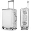 YUEMAI Aluminum Alloy Luggage Hard Shell Carry-Ons With Spinner Wheels, Zipperless & Lightweight Suitcases For Travel With Tsa Lock (20", Silver)