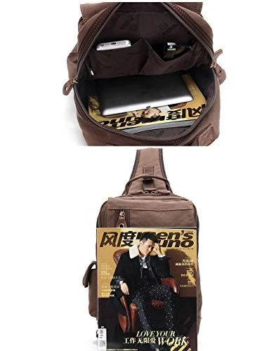 Multi-Functional Canvas Leather Chest Bag Personality Crossbody Bags Handbag Men's Travel Messenger 5 Multi-Functional Canvas Leather Chest Bag Personality Crossbody Bags Handbag Men's Travel Messenger - Image 3