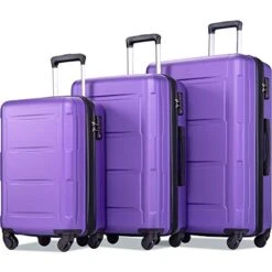 Merax Luggage Set Expandable 3 Piece Sets With TSA Lock, Lightweight Hardside Luggage With Spinner Wheels (Purple)