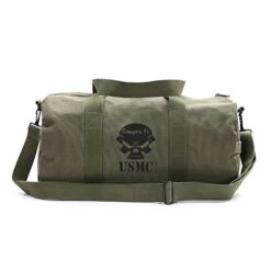 Semper Fi Skull Corp Sport Heavyweight Canvas Duffel Bag (Medium (19" X 9" X 9"), Olive & Black)